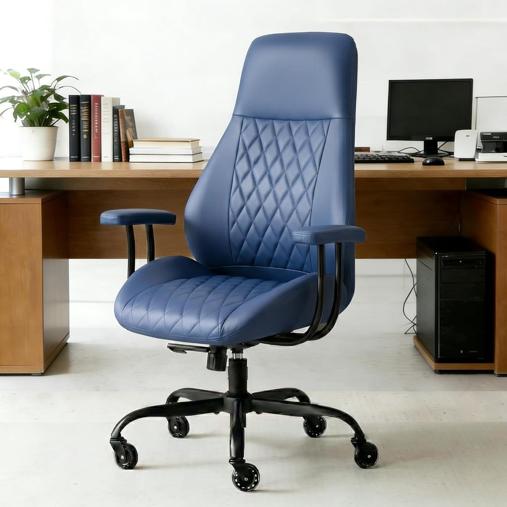 Mid-Century Modern Blue Leather Office Chair