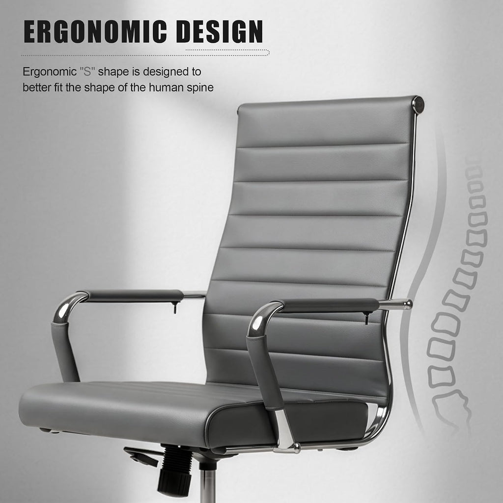 Grey Ribbed Leather Executive Office Chair