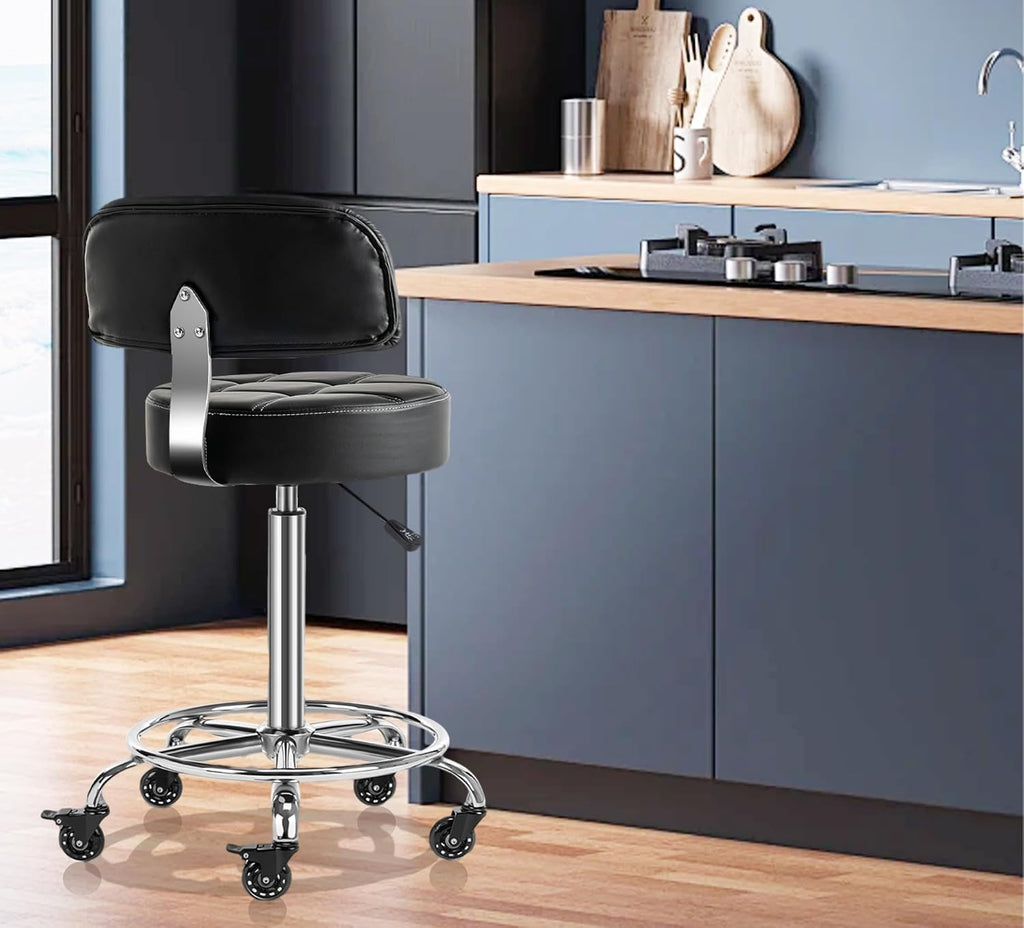 Lockable Rolling Hydraulic Adjustable Stool with Backrest