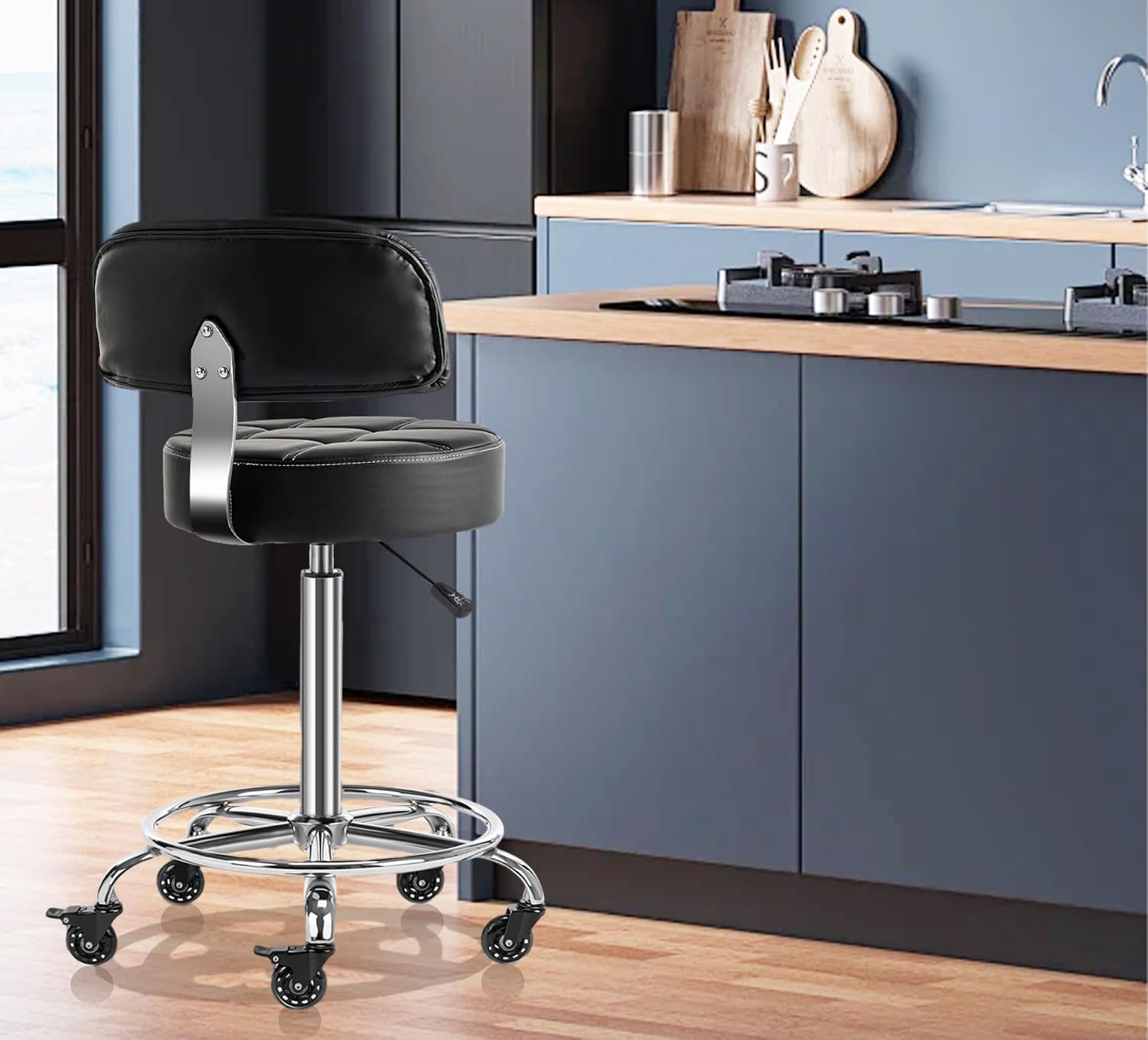 Lockable Rolling Hydraulic Adjustable Stool with Backrest