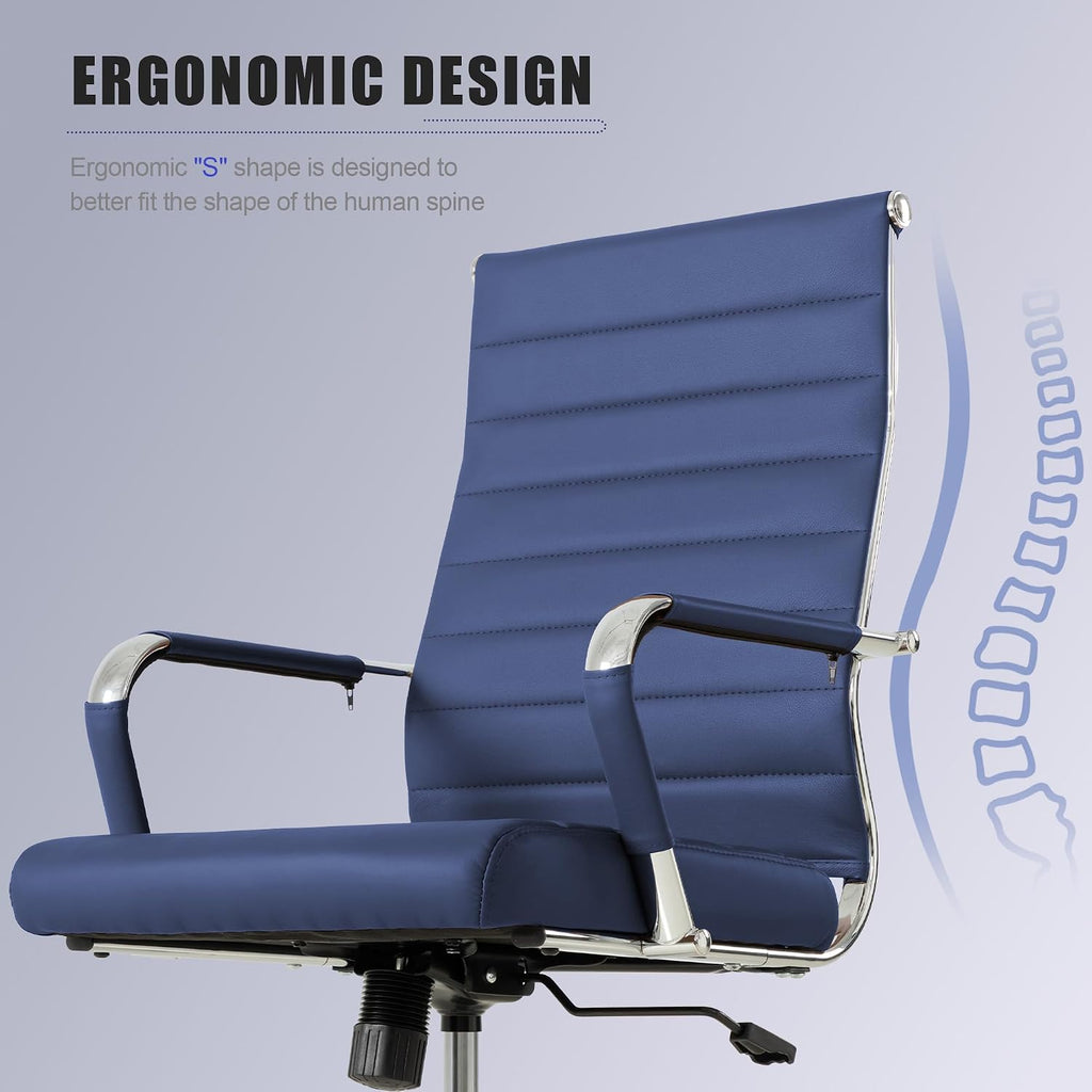 Navy Blue Ribbed Leather Office Chair