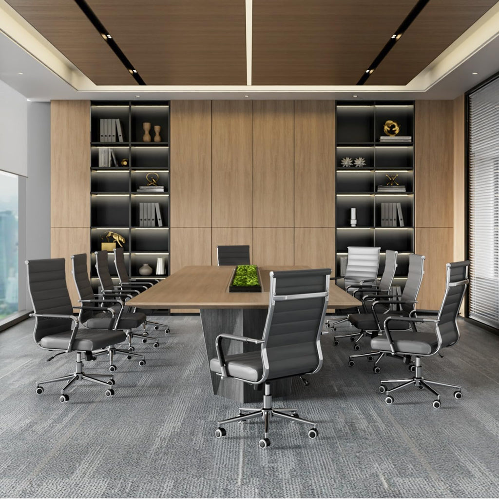 Grey Ribbed Leather Executive Office Chair