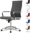 Grey Ribbed Leather Executive Office Chair