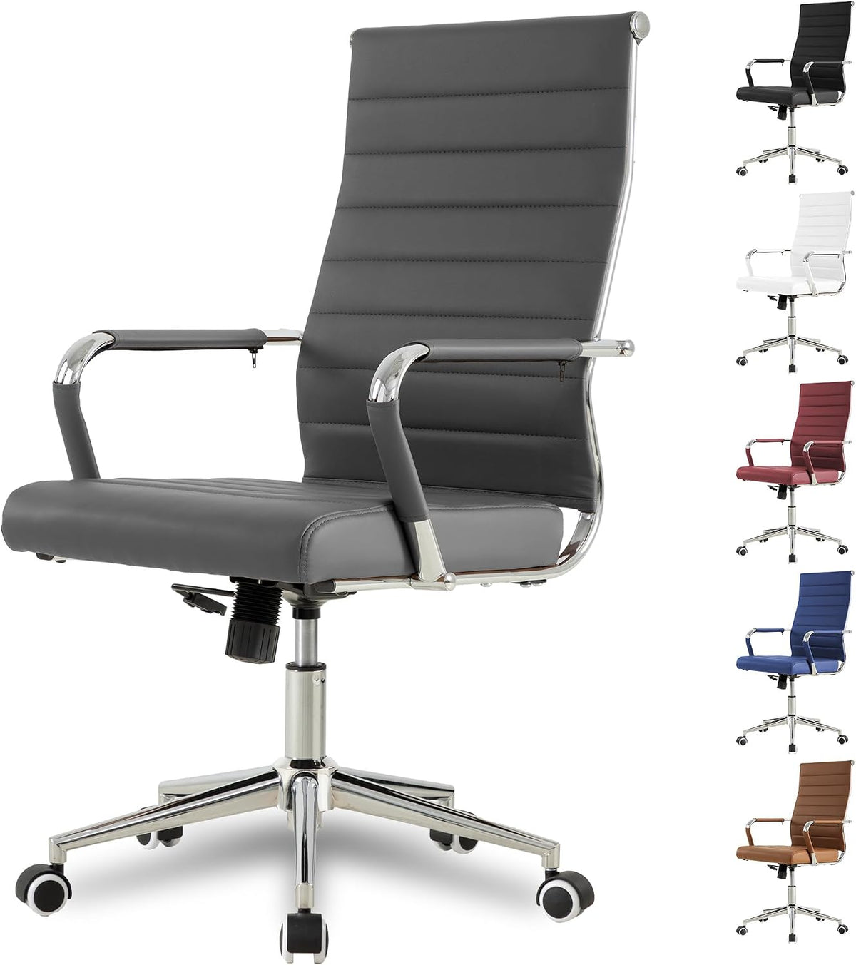 Grey Ribbed Leather Executive Office Chair