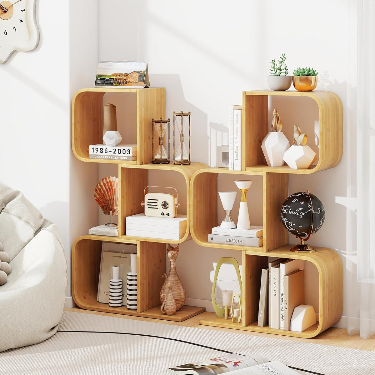 3-Tier Bamboo Geometric Bookshelf