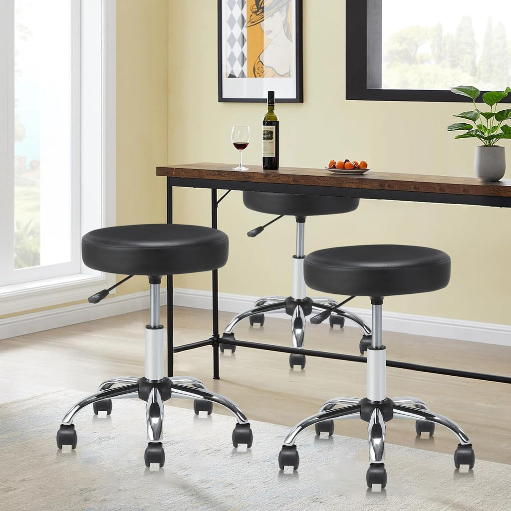 Set of 2 Adjustable Round Rolling Swivel Stools