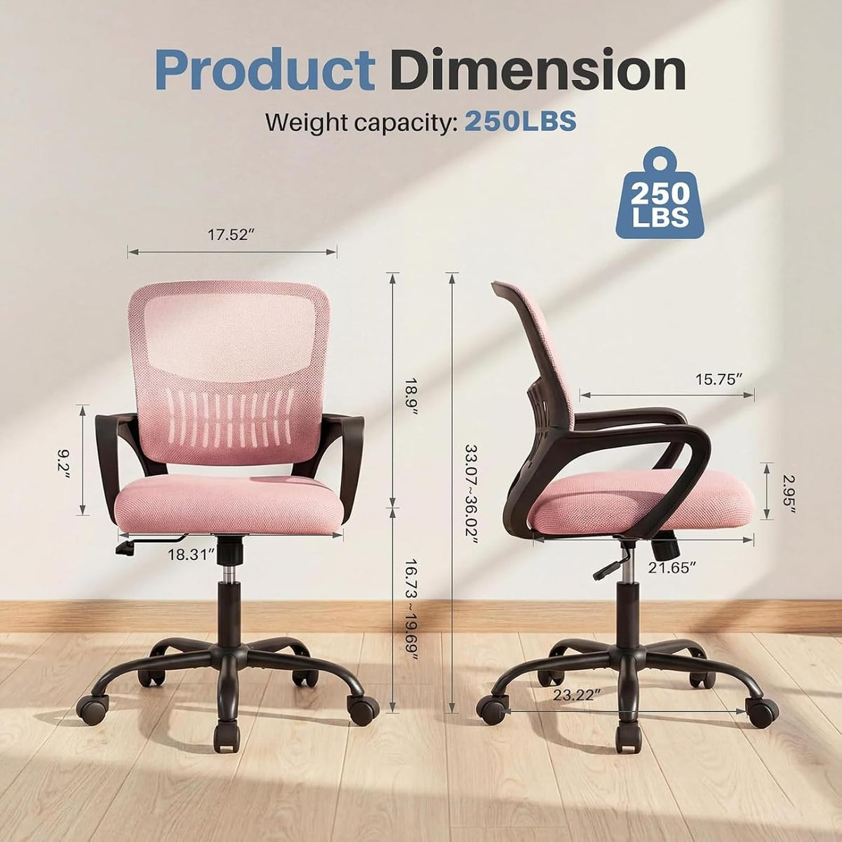Pink Ergonomic Mid-Back Office Chair