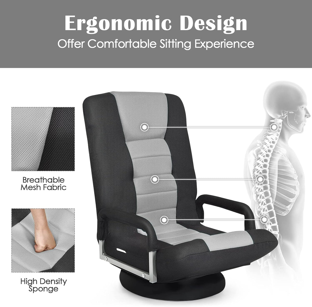 Gray Swivel Foldable Floor Gaming Chair