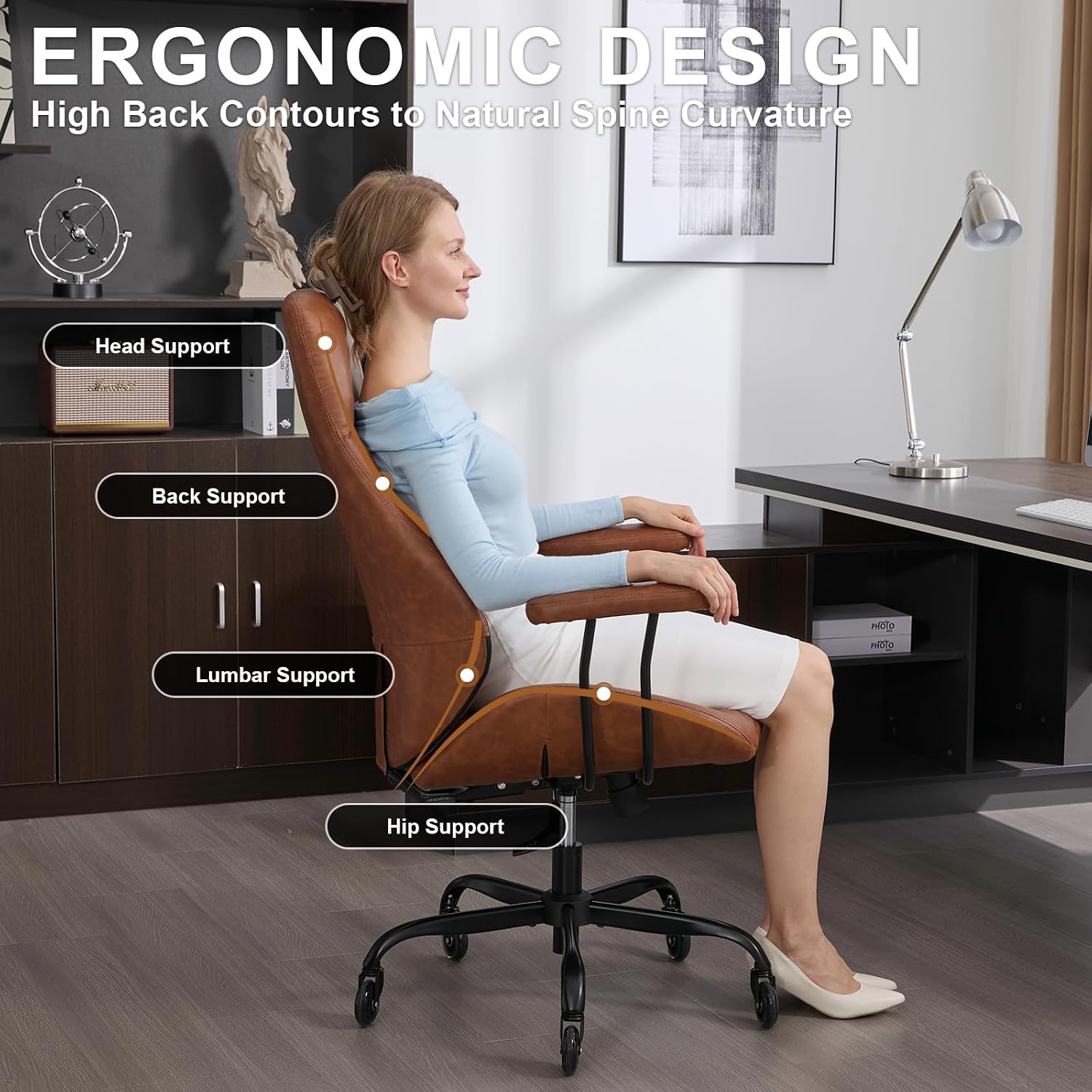 Mid-Century Modern Brown Leather Office Chair