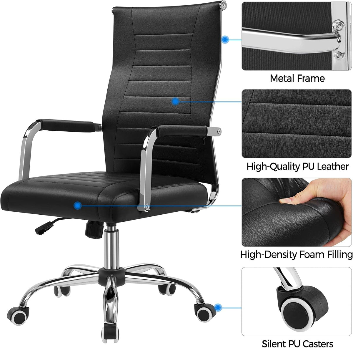 Ribbed PU Leather Swivel Office Chair