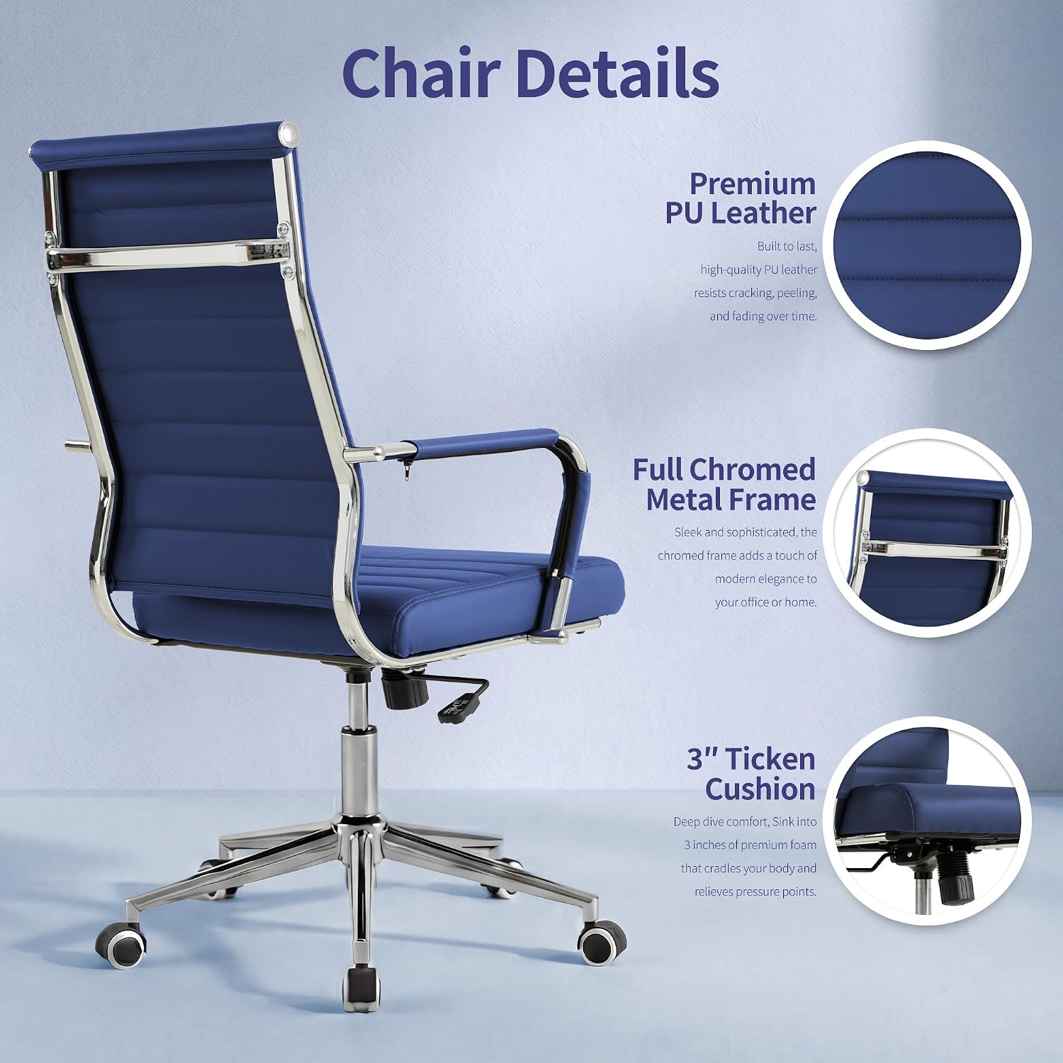 Navy Blue Ribbed Leather Office Chair