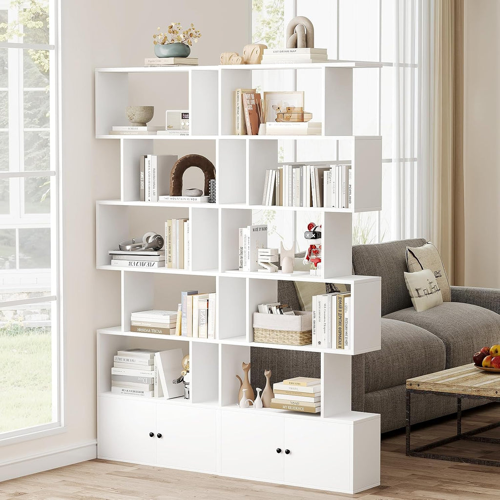 6-Tier S-Shaped Bookshelf with Cabinet