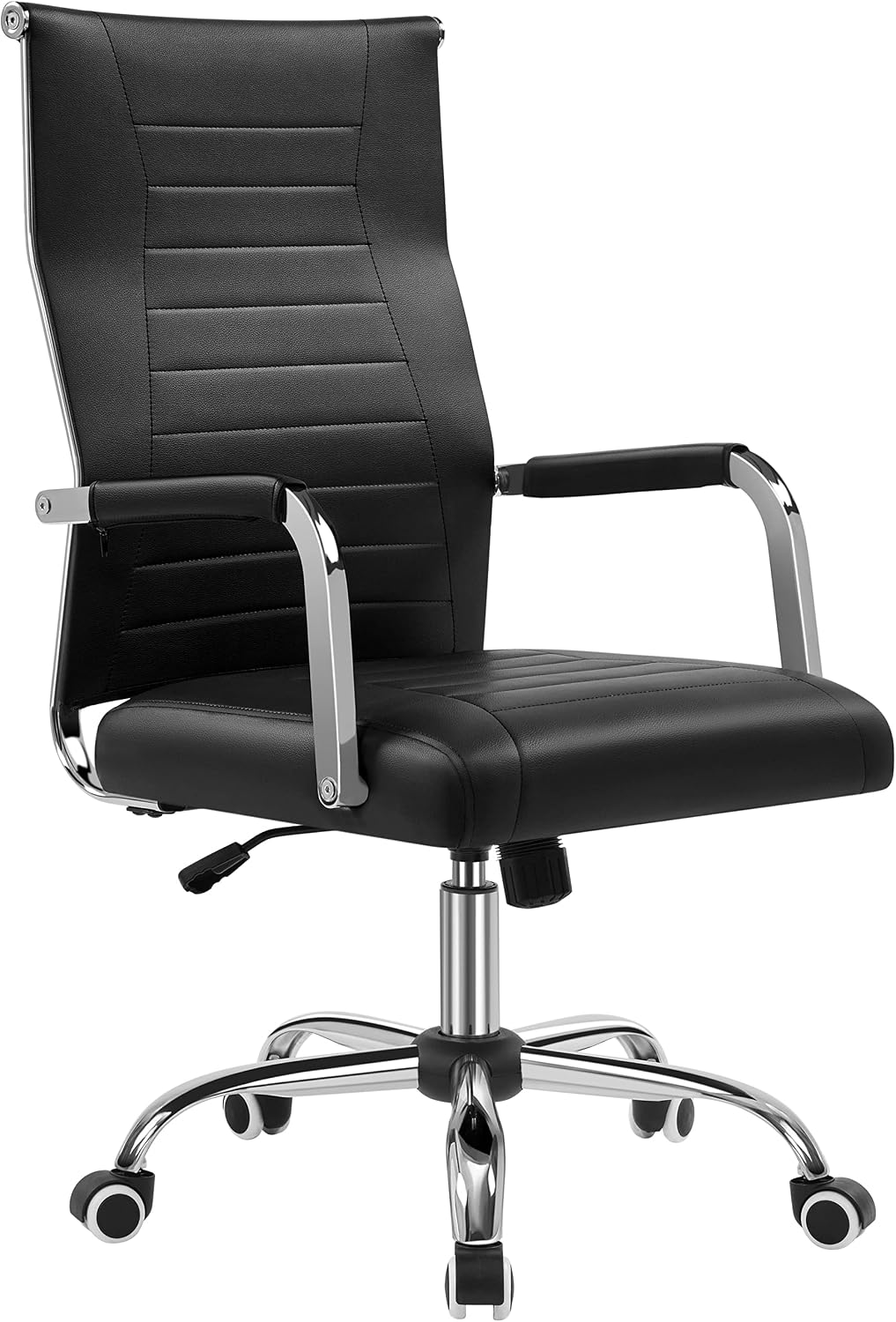 Ribbed PU Leather Swivel Office Chair