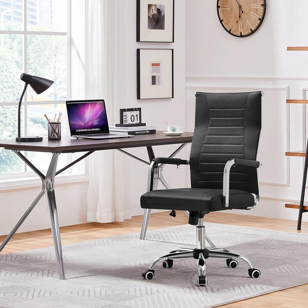 Ribbed PU Leather Swivel Office Chair