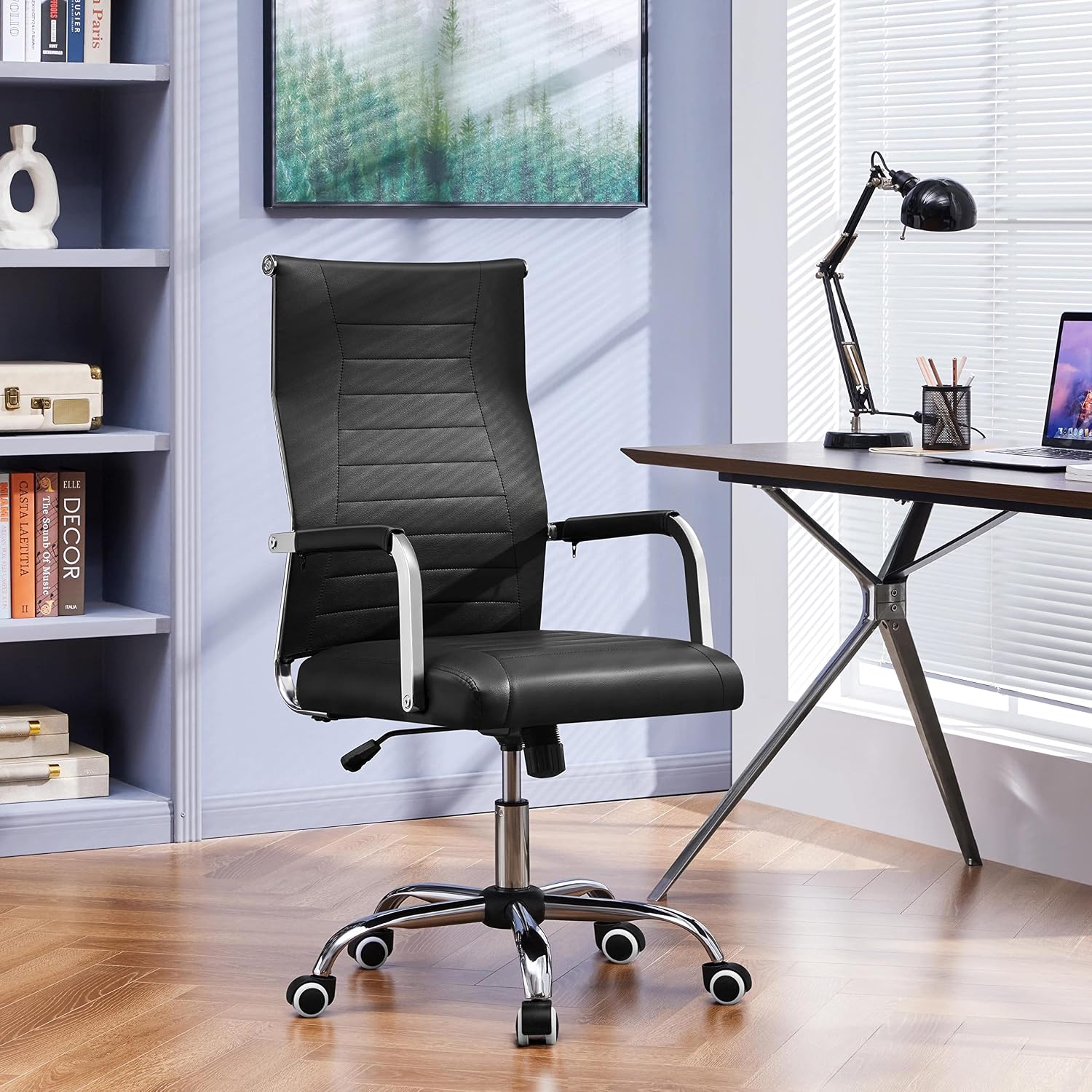 Ribbed PU Leather Swivel Office Chair