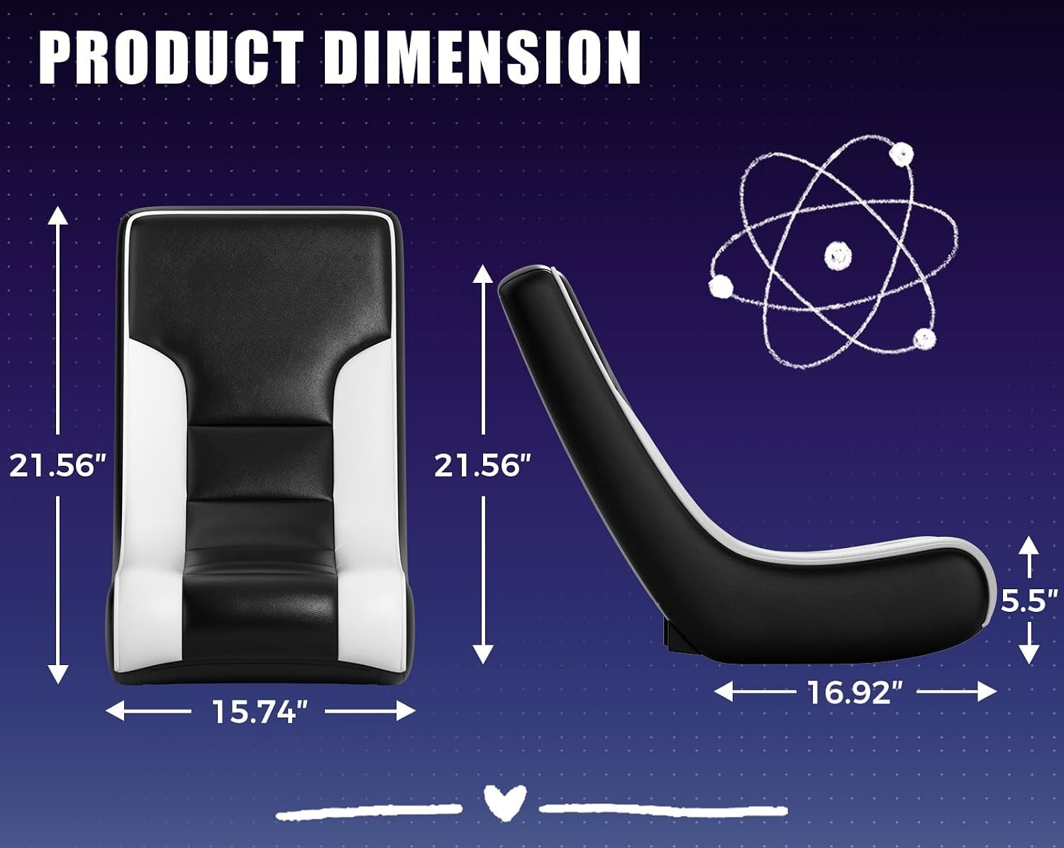Black & White Adjustable Floor Rocker Gaming Chair