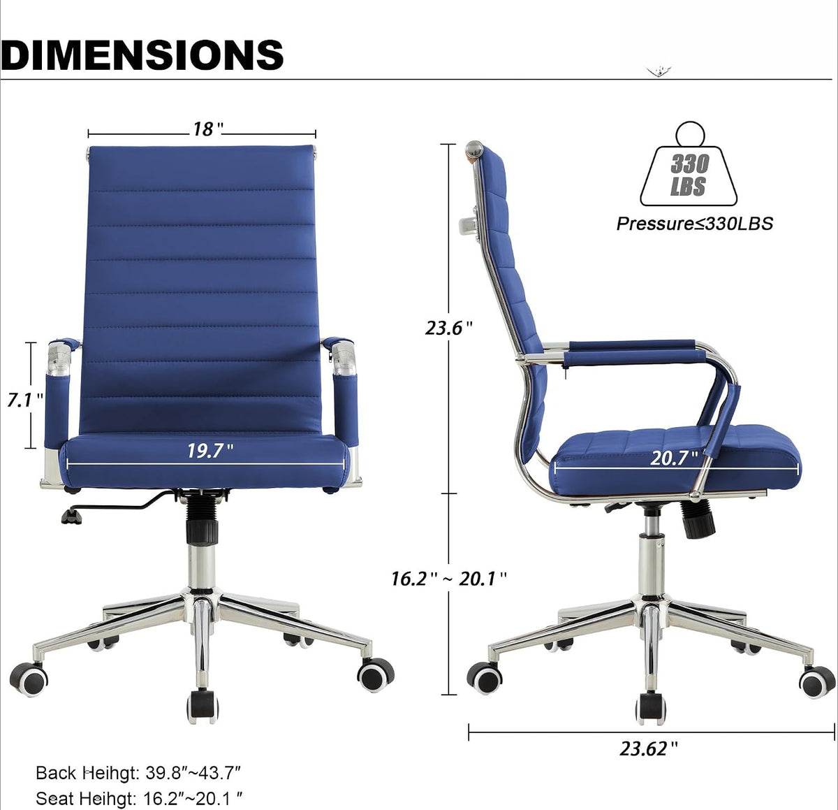 Navy Blue Ribbed Leather Office Chair